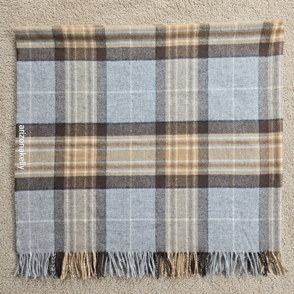 NWOT Bronte By Moon Merino Wool Wrap Plaid Tan Brown & Grey - Picture 8 of 16